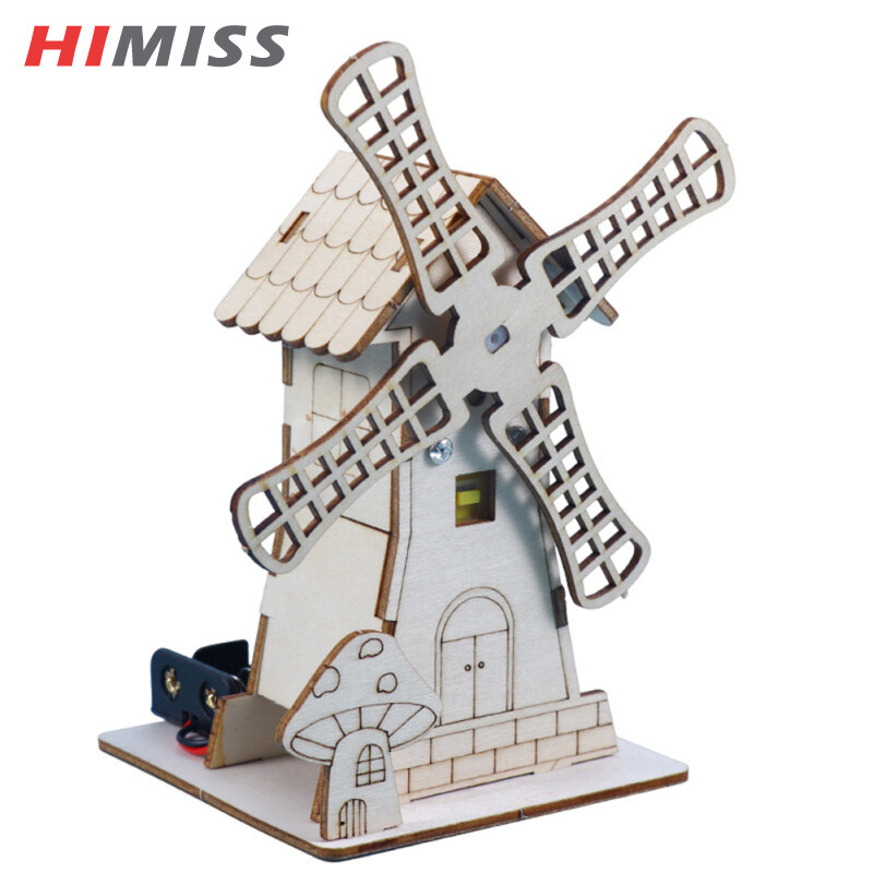HIMISS RC Wooden Electric Windmill House Handmade Material Set Creative