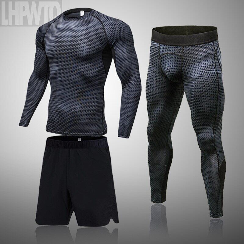 Bộ đồ chạy bộ mma bó sát cho nam quần đùi muay thái quần áo bjj boxing 3 cái/bộ cho nam tập gym thể thao chống phát ban
