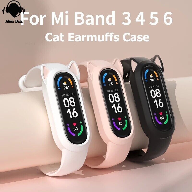 【Alien Data】 Dây Đeo Silicon Mềm Tai Mèo Dễ Thương Dễ Thương Cài Đặt Và Gỡ Bỏ Mà Không Cần Tháo Dây Đai Cho Mi Band 3 /4 /5/ 6
