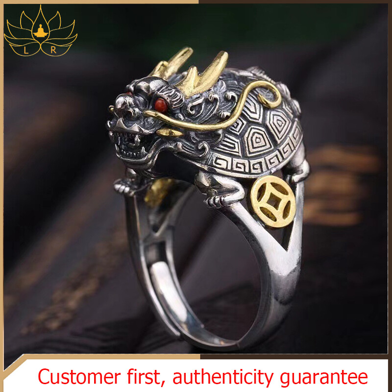 Lr-nhẫn bạc sterling s925 nhẫn tốt lành hình rùa rồng mô hình 3d, nhẫn đầu rồng thiết kế độc đáo nhẫn mở cầu nguyện chuyên nghiệp nâng cao may mắn mai rùa nhẫn quyến rũ nhẫn đôi cho nam và nữ