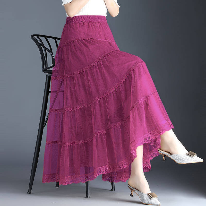 Chân Váy Màu Trơn Hàn Quốc Chân Váy Xếp Ly Chữ A Dài Đến Đầu Gối Cho Nữ Chân Váy Lưới Thoáng Khí Thời Trang