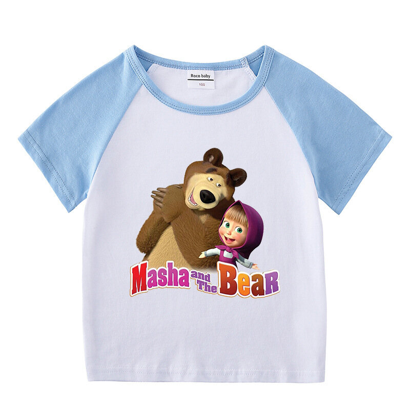 Masha and The Bear Girls Boys Short Sleeve T-shirt/Pajamas Shorts Cute Sport Casual T-Shirt Shorts Summer Pajama Kids Clothing - 4