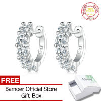 BAMOER D Color VVS1 EX Moissanite 925 Sterling Silver Hoop Earrings Brilliant 3.5mm Round Platinum Plated Earrings MSE005