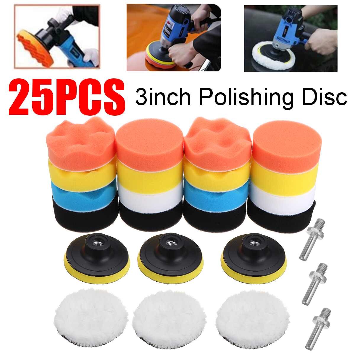 25 Cái 3Inch Miếng Xốp Đánh Bóng Wheel Bộ Đệm Đánh Bóng Bằng Vải Mềm Đối Với Glass/Dụng Cụ Đánh Bóng Ô Tô Với 2 Cái M10 Đầu Cặp Khoan Pad Set Cho Dụng Cụ Đánh Bóng Ô Tô