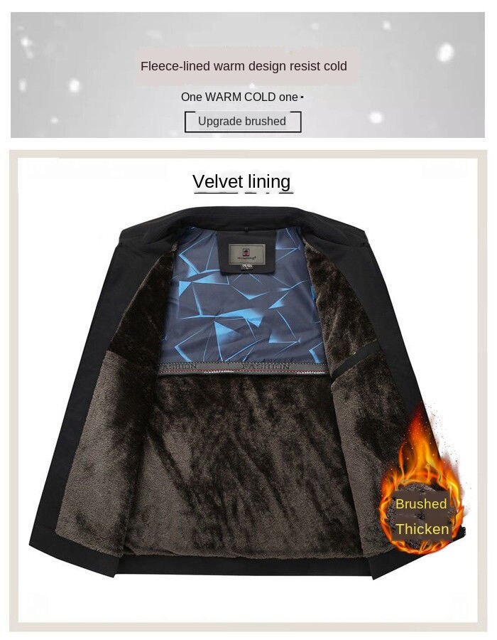 American Apple] Jacket men's lapel middle-aged and elderly spring and autumn thin jacket winter plus velvet leisure plus size dad outfit
