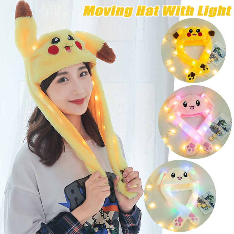 Mũ Di Chuyển Tai Véo Hình Động Vật Mũ Đèn LED Hình Thỏ Pikachu Mũ Phát Sáng Kỳ Lân Mũ Lông Dễ Thương