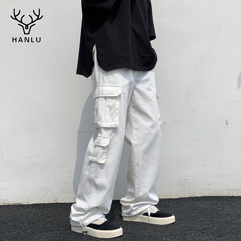 Hanlu Quần Yếm Nam Nhiều Túi Thẳng Xu Hướng Mới Mùa Thu Quần Thể Thao Thường Ngày Hàn Quốc Cho Nam