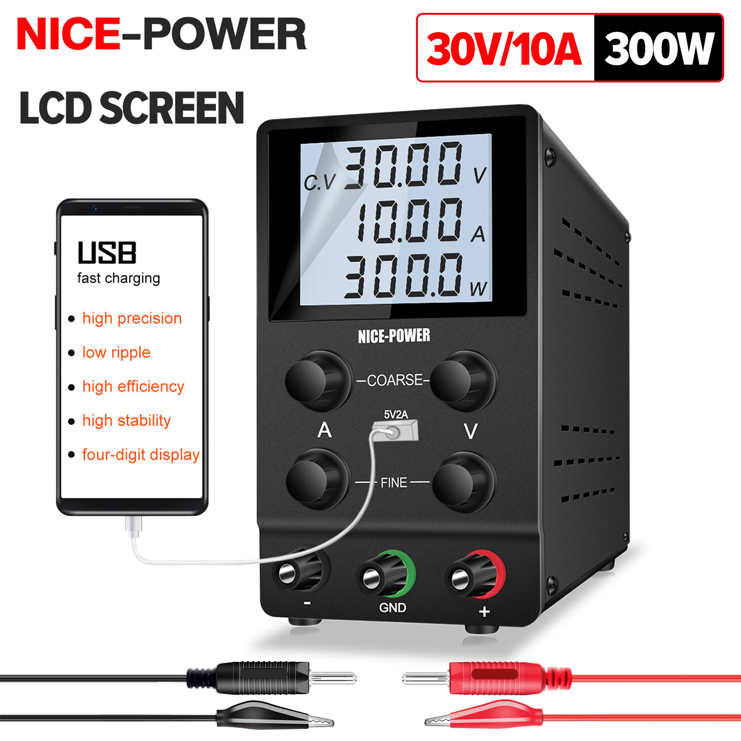 NICE-Bộ Cấp Nguồn Điện Một Chiều 30V 10A 300W Nguồn Để Bàn Bộ Điều Chỉnh Điện Áp Nguồn Điện Phòng Thí Nghiệm Dc Điều Chỉnh Được USB Kỹ Thuật Số 220V SPS3010D