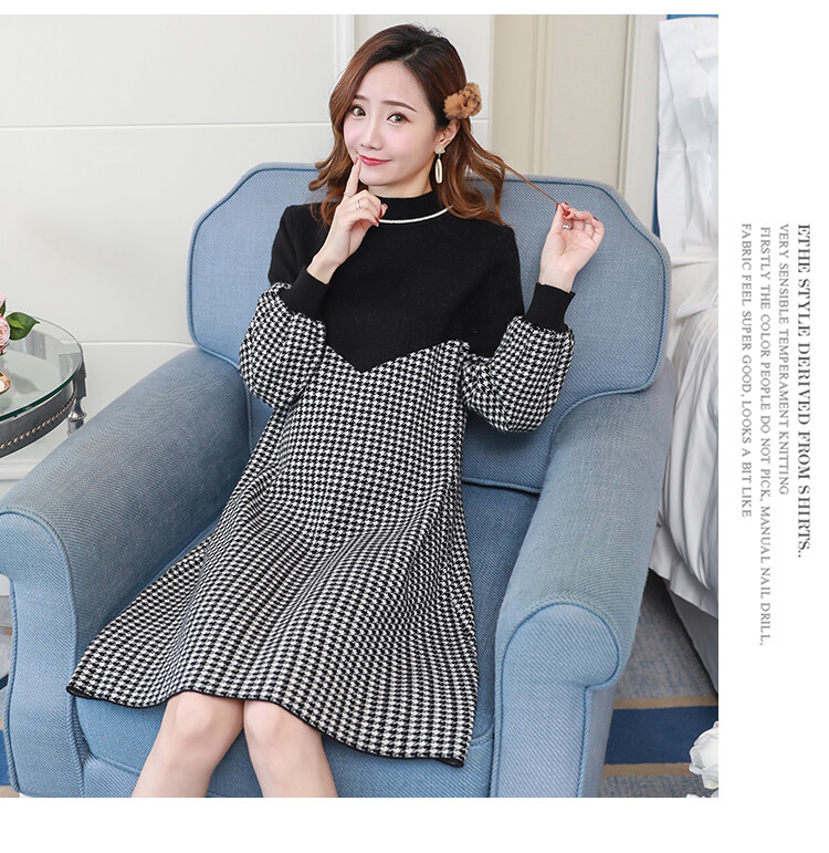 Quần Áo Bà Bầu Đầm Lửng Dày Nhung Ngoại Cỡ, Váy Bầu, Áo Len Dày