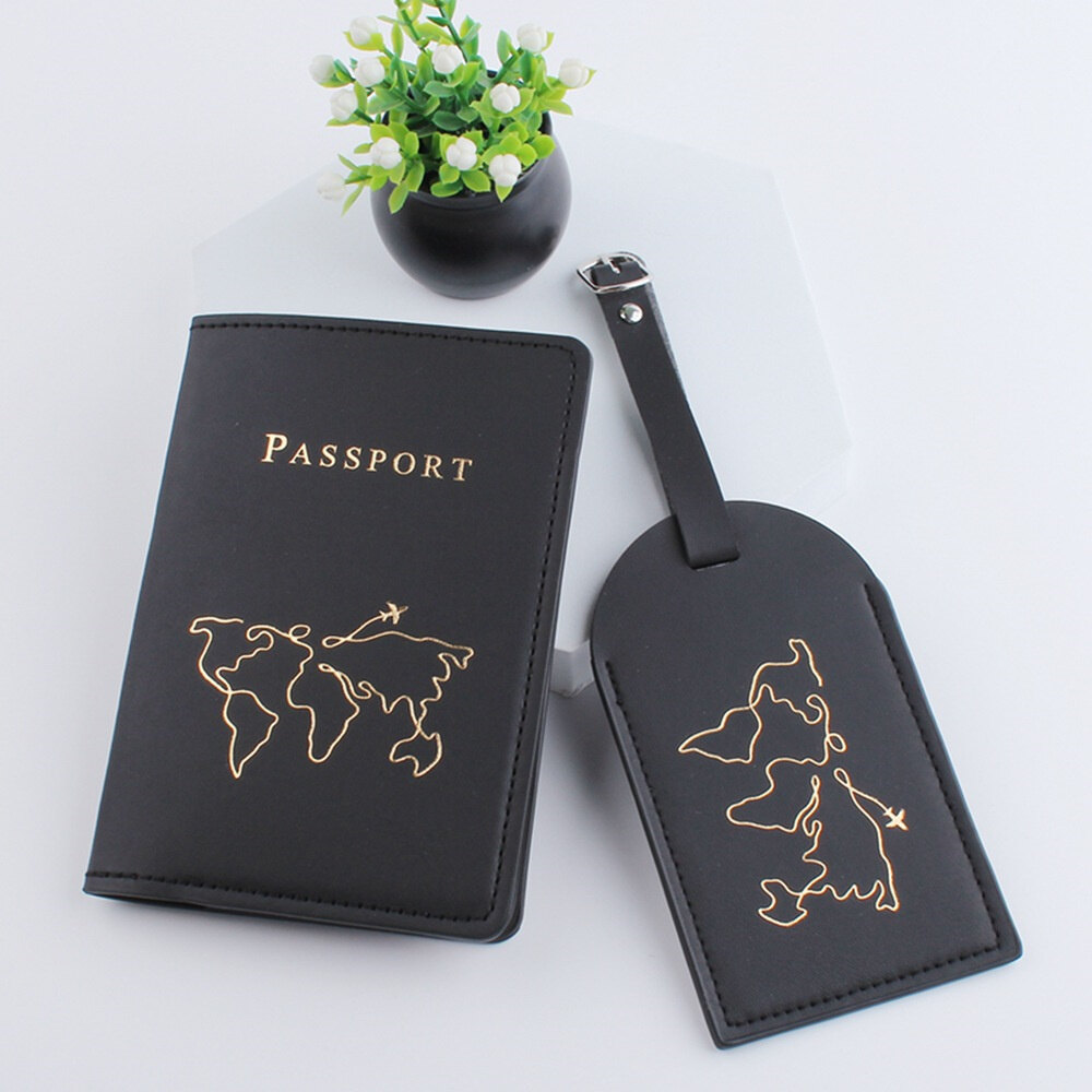 2Pcs/set Book Bag Protective Leather Cover Luggage Set Tag Short Passport Map