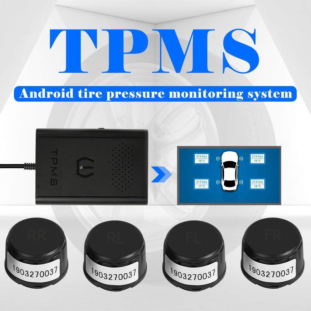 USB Android รถ TPMS ความดันยางระบบควบคุม 4 เซ็นเซอร์ภายนอก