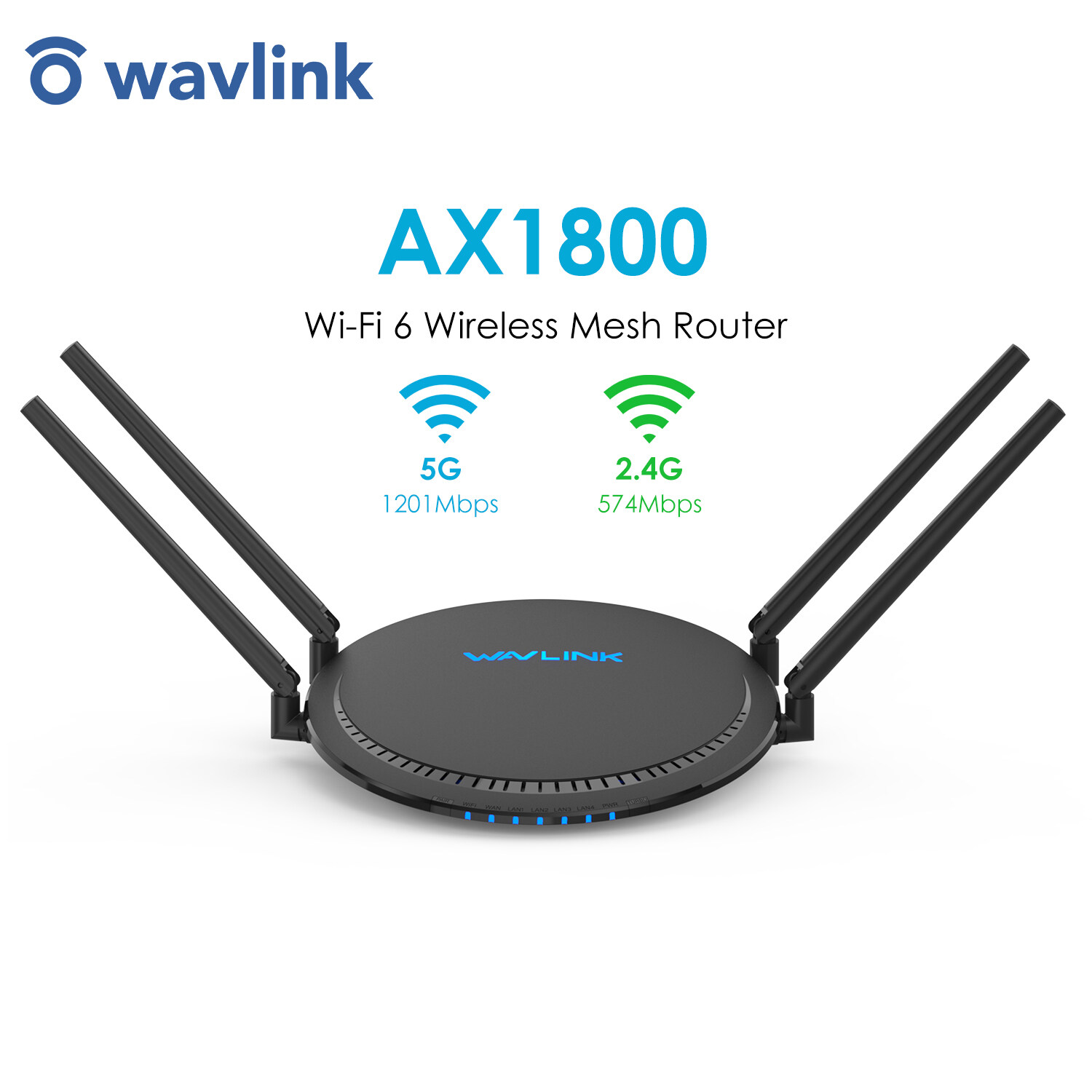 Wavlink AX1800 WiFi 6 Băng Tần Kép 2.4GHz 574Mbps & 5GHz 1201Mbps CPU Lõi Kép 880MHZ che Phủ Lên Đến