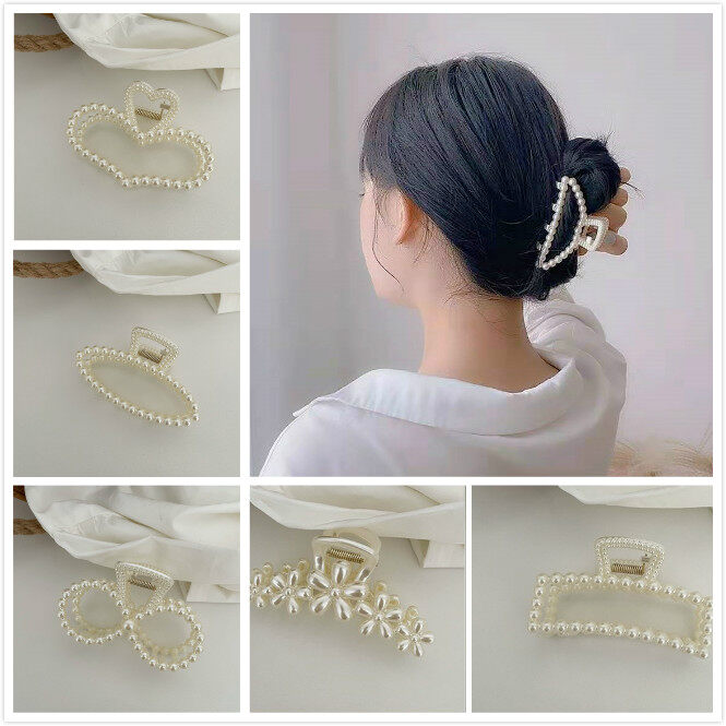 Kẹp tóc ngọc trai bằng nhựa buộc đuôi ngựa cho nữ thời trang-INTL