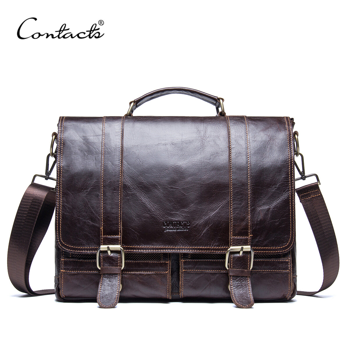 CONTACT S Genuine Leather Men Briefcase Business Shoulder Bag Handbag