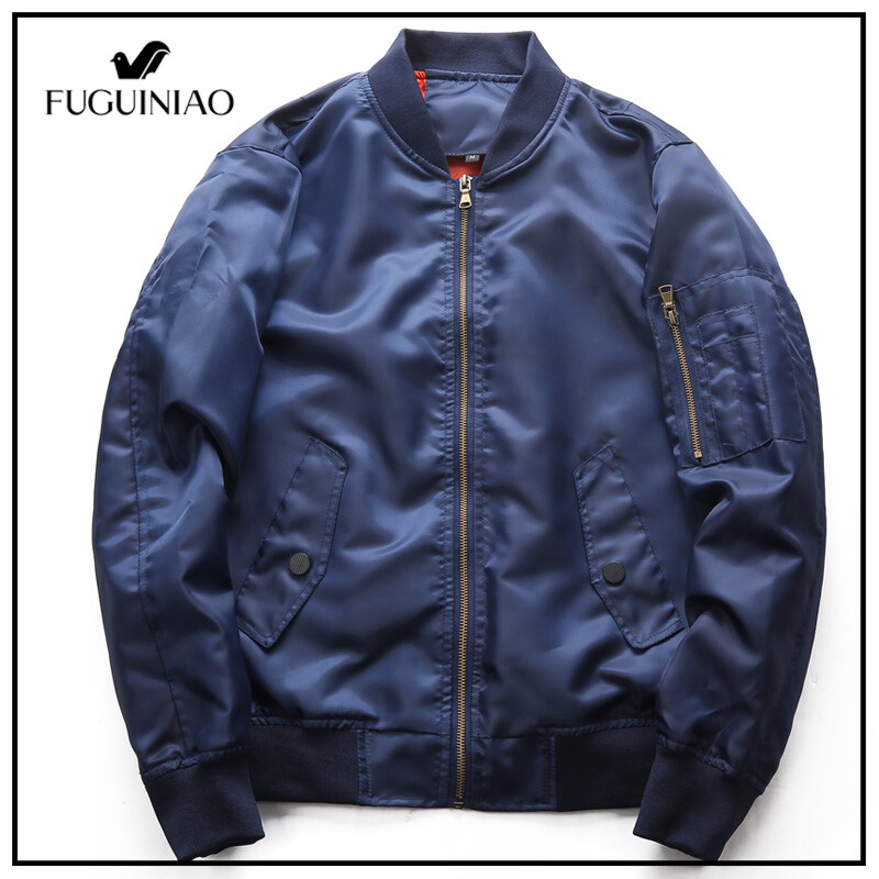 Fuguiniao Áo Khoác Bonber Nam Áo Khoác Áo Khoác Cổ Điển Áo Khoác Bóng Chày Hai Mặt Bộ Đồ Bay Quần Áo L-3XL ( Màu Đen)
