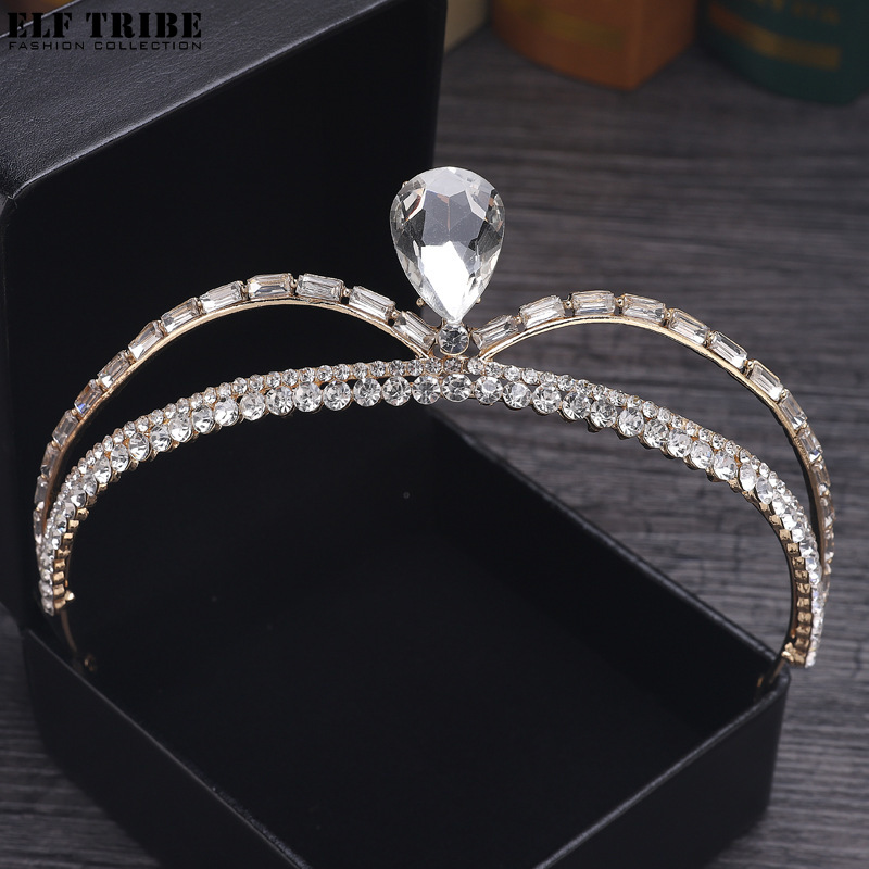 ELF TRIBE Europe and The United States Crown Simple Rhinestone Hair Band Birthday Party Girl Crown Bride Wedding Jewelry Wedding Hair Accessories Accessories ราคา 234 บาท*ส่งฟรี