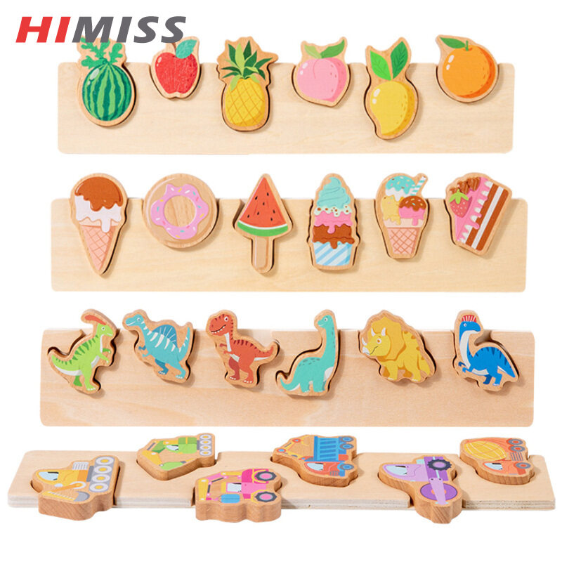 HIMISS Cartoon 3D Jigsaw Puzzle Toy Wooden Animal Fruit Traffic Cognition