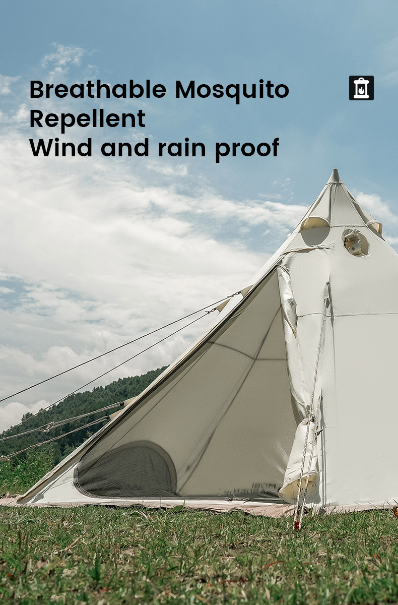 MOBI GARDEN Camping Cotton Pyramid Tent 2-3 Person Family Canvas Tent Tower A Waterproof · v43