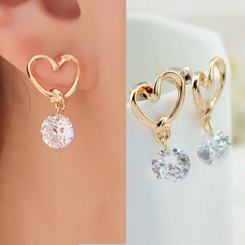 Raiss thời trang hàn quốc kim loại vàng hình trái tim tình yêu-hình kim cương giả kim cương bông tai