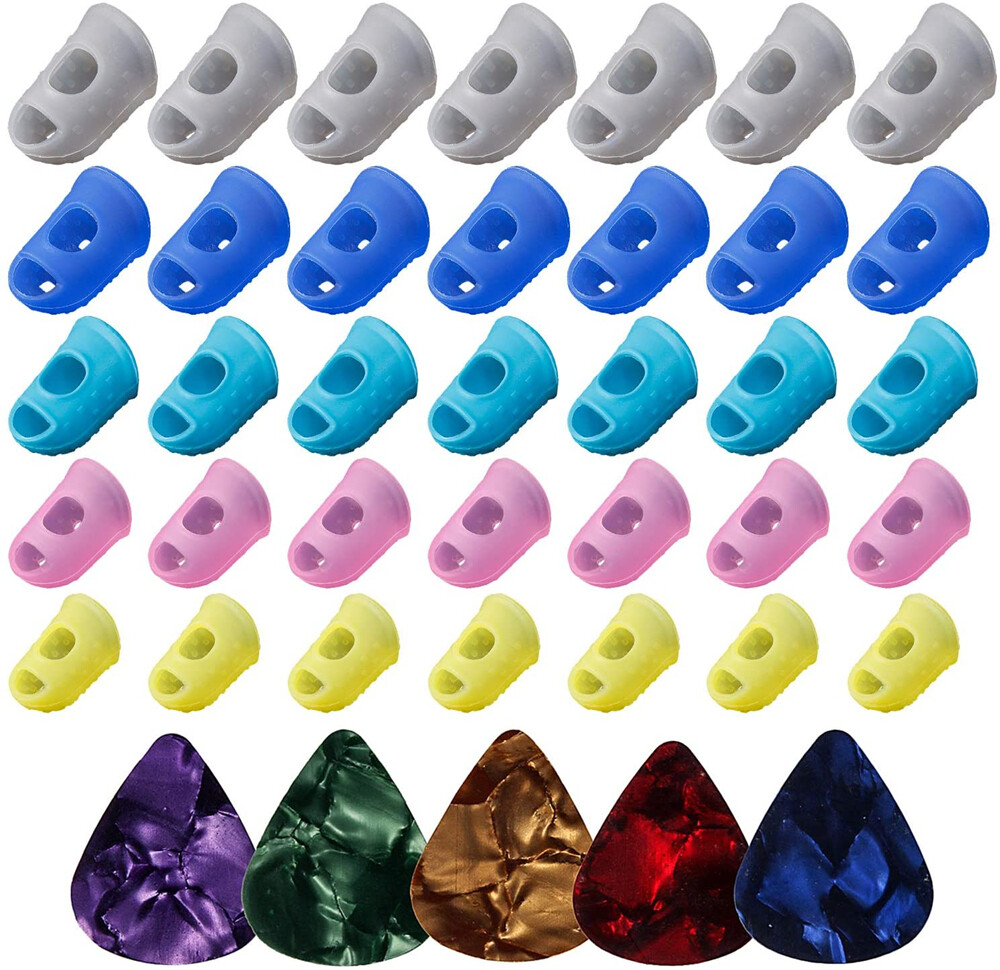 35 Miếng Bảo Vệ Ngón Tay Đàn Ghi Ta Bằng Silicon Nắp Bảo Vệ Đầu Ngón Tay Màu Sắc Với 5 Cỡ Cho Người Mới Bắt Đầu Chơi Guitar Điện Ukulele Và 5 Miếng Gảy Đàn