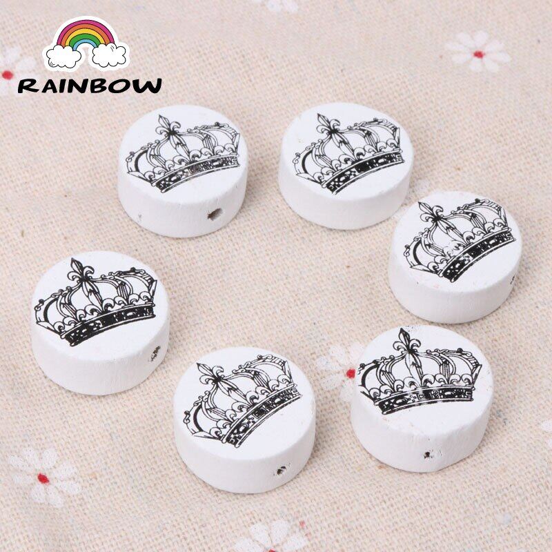 Natural Round Shape Crown Pattern Wooden Material Beads With Crown For Jewelry Making Accessory 20mm 20pcs