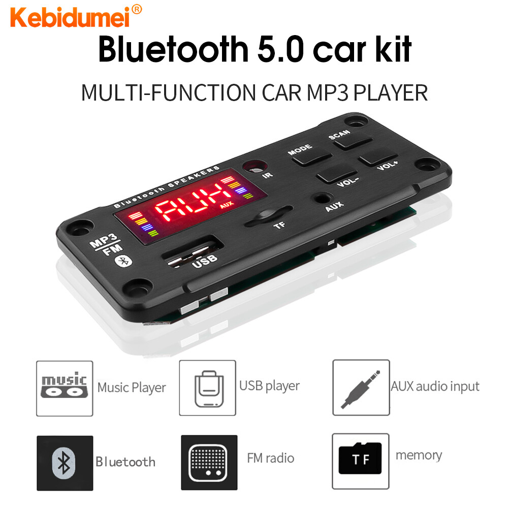 Kebidumei 5V 12V MP3 WMA Wireless Bluetooth 5.0 Audio Decoder Board Module with USB FM TF Radio AUX Input for Audio Equipment ราคา 79 บาท*ส่งฟรี