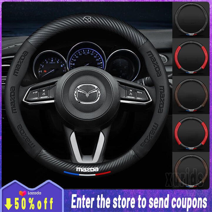 High quality Car Carbon Fiber Leather Steering Wheel Cover Suitable 36~39CM Auto Steering Wheel Protective Cover For Mazda MAZDA3 MAZDA2 CX-5 CX-7 CX-9 Tribute BT-50 323 MAZDA6 B2200 Familia Miata MX-5 626 B2500 ราคา 346 บาท*ส่งฟรี