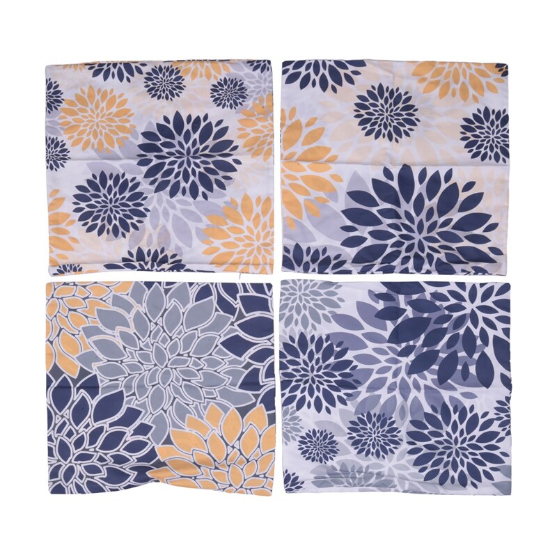 Throw Pillow Covers 18x18 Inch Set of 4,Navy Blue Gold Oversized Flower Geometry Square Pillow Cushion Cases