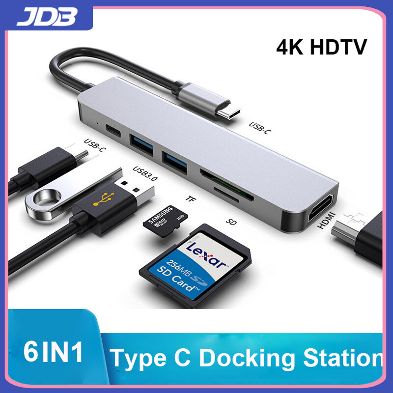 JDB Bộ Chuyển Đổi USB C 6 Trong 1 Mới, Dock USB 3.0 Kép, HDMI, Sạc Nhanh PD87W, Hỗ Trợ Hầu Hết Các Máy Tính Xách Tay