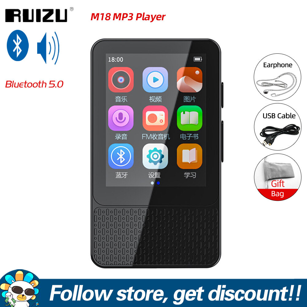 Máy Nghe Nhạc MP3 RUIZU M18, Bluetooth 5.0 Có Loa Tích Hợp Máy Phát Âm Thanh Màn Hình Cảm Ứng 2.4Inch Máy Học Thông Minh Đa Chức Năng Hỗ Trợ Máy Ghi Âm Đài FM Hình Ảnh Máy Phát Video Đếm Bước Chân