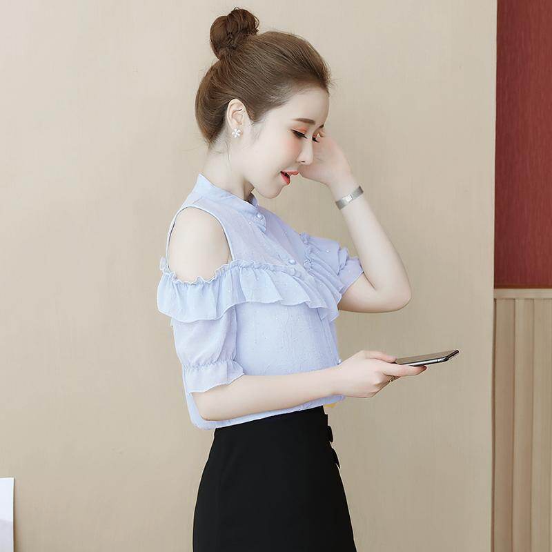 AMMIN Mùa Hè Mới Màu Rắn Phiên Bản Hàn Quốc Của Cổ Tròn Quây Xù Kiểu Dáng Đẹp Tối Giản Lỏng Lẻo Mỏng Khí Chất Hoang Dã Áo Sơ Mi Nữ Tay Ngắn