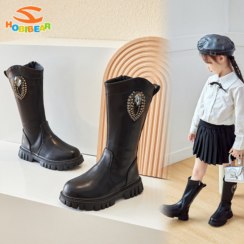 Hobibear bốt martin cho bé gái bốt lửng phong cách anh quốc da nhung màu đen