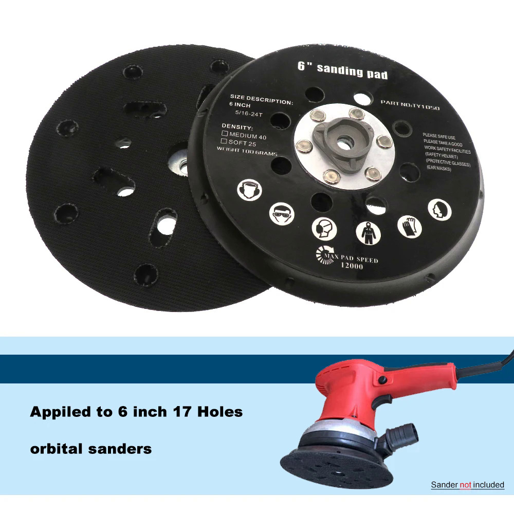 Sanding Pad 6 Inch 150mm 17 Holes 516”-24 Thread Backing Plate Hook Loop Asive Power Tools for Dual Action Polisher