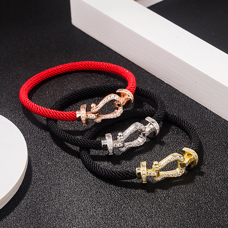 Vòng Tay Dây Đỏ Khóa Móng Ngựa 8 Hình Chữ U Bằng Bạc Sterling S925 Cho Nữ