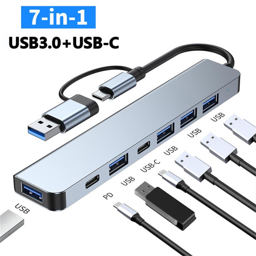 Bộ chia usb c đa cổng 7in1 bộ chia usb3.0 thành 4 cổng usb 3.0 2.0 sd thiết bị đọc thẻ tf 5gbps cổng truyền cho điện thoại macbook máy tính xách tay máy tính bảng máy tính máy tính hub usb 3.0