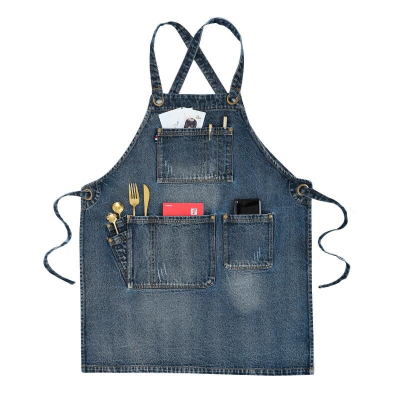 Tạp Dề Denim Dày Có Túi Jean Cho Nam Nữ Thợ Tạo Mẫu Tóc Tiệm Cà Phê Trong Tiệm Làm Việc Đẹp