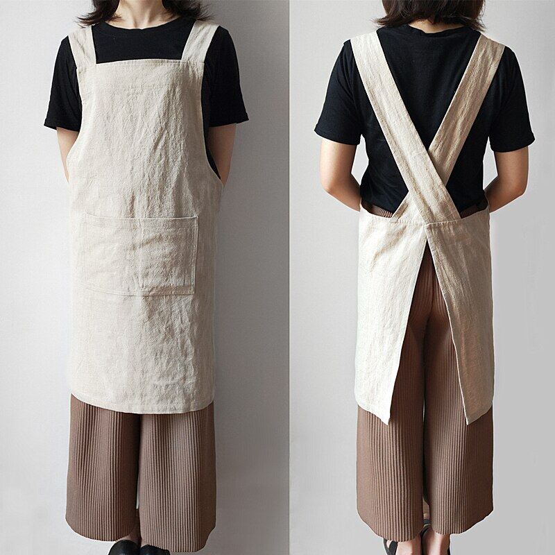 Tạp Dề Vải Lanh Và Cotton Áo Khoác Nam Nữ Nhà Bếp Chống Bẩn Trà Sữa Quán Cà Phê Quần Yếm Bán Hoa In Logo Delantal