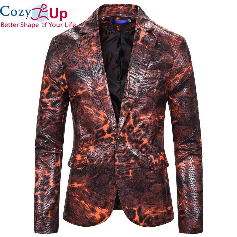 Áo Khoác Nam Hiệu Suất Sân Khấu Cozy Up, Áo Vét Xã Hội Họa Tiết Da Báo 3D Ôm Sát Màu Đỏ Hàn Quốc Thương Hiệu Chất Lượng Cao Veste Homme