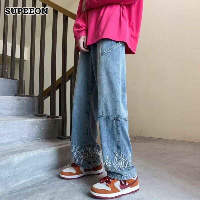 Supeeon Quần Jean Nam Quần Bò Thời Trang Phong Cách Hàn Quốc Dài Thường Ngày Dáng Suông Dáng Suông Mới