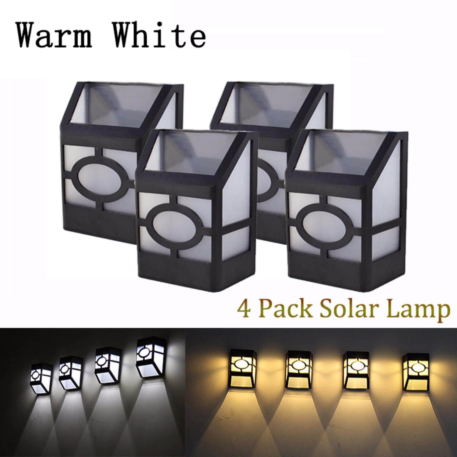 4 Pack Solar wall lamp 2LEDs Solar LED Light IP44 waterproof Outdoor Garden Yard Path Fence Lamp, Warm White