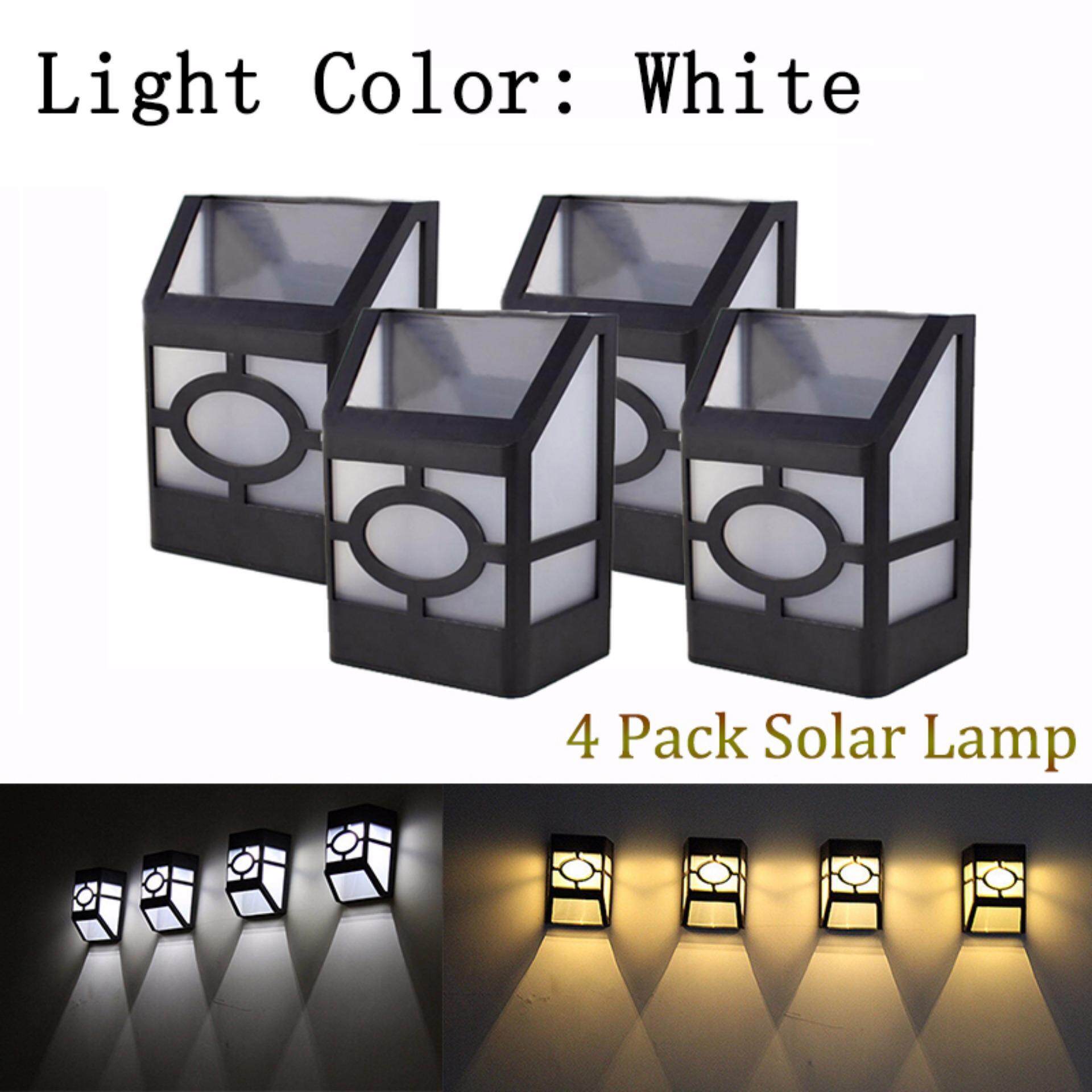 4 Pack Solar wall lamp 2LEDs Solar LED Light IP44 waterproof Outdoor Garden Yard Path Fence Lamp, White