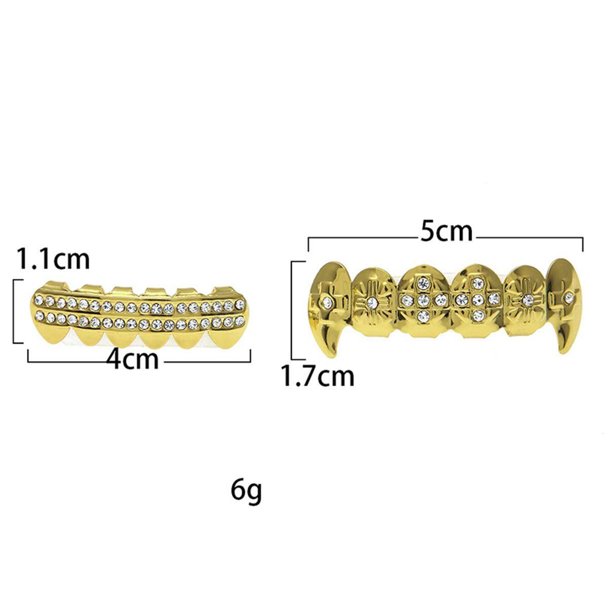 Generic Gold Silver Rhinesto Plated Hip Hop Teeth Grillz Top Bottom