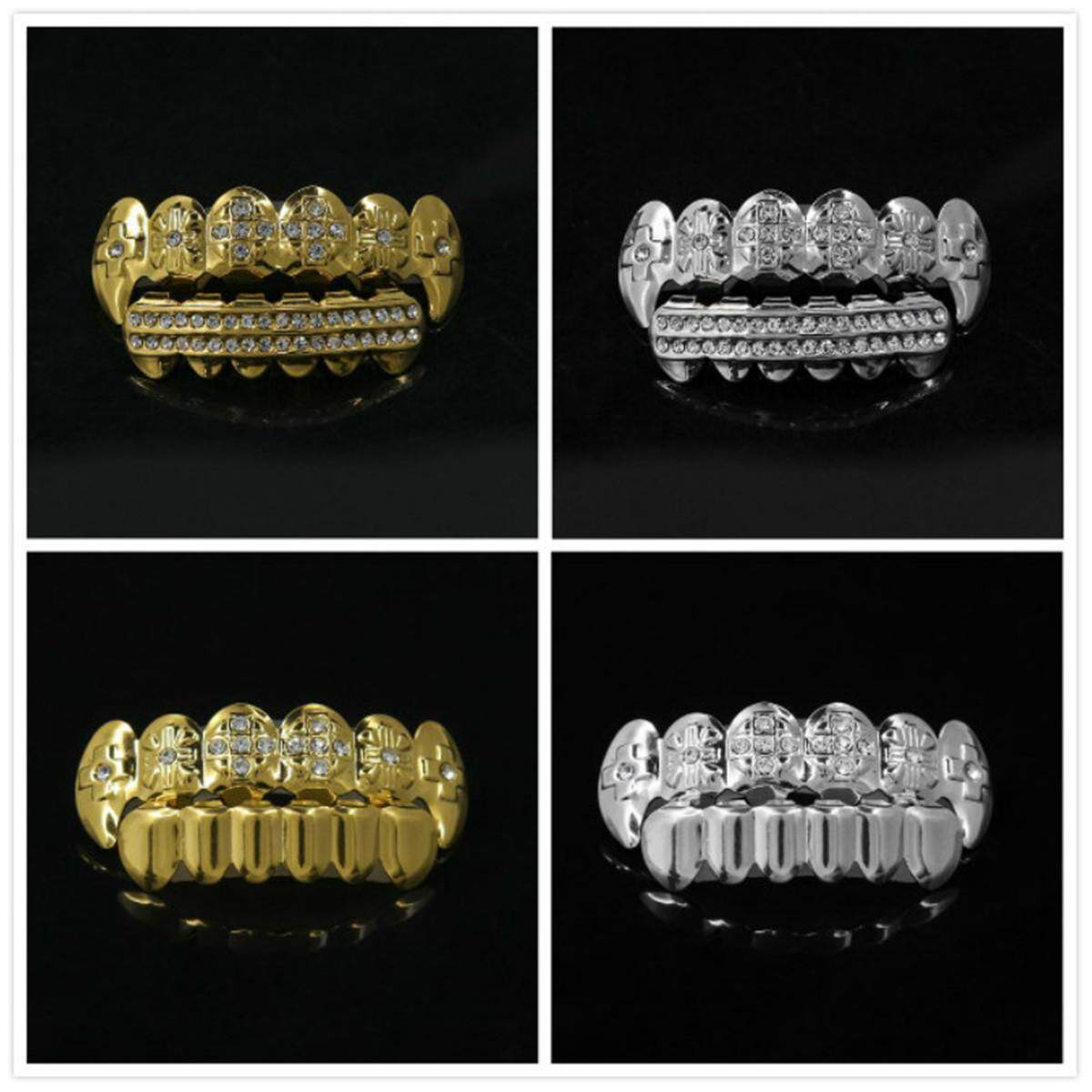 Generic Gold Silver Rhinesto Plated Hip Hop Teeth Grillz Top Bottom