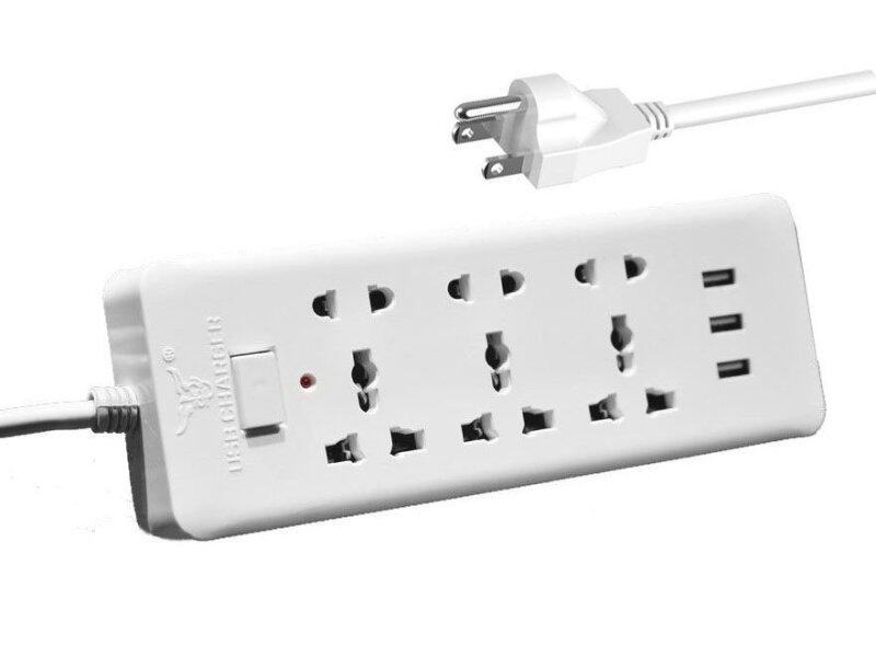 American standard plug Universal Electrical Power Strip with 6-Foot Power Cord 3 USB Charging Ports - intl