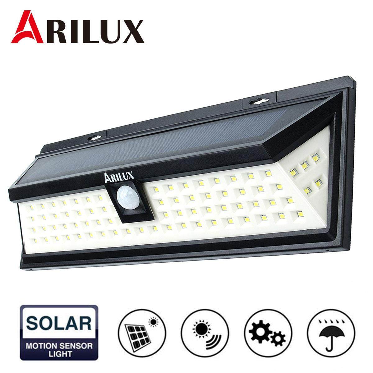 ARILUX SOLAR Power 80 LED PIR เซ็นเซอร์ตรวจจับการเคลื่อนไหวสวนกลางแจ้ง Security Wall Light สีดำ