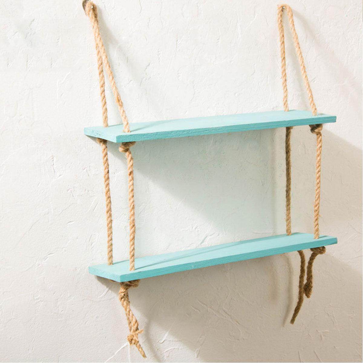 Generic Hanging Wall Shelf Storage Wood Rope Swing Shelves Plant Stand