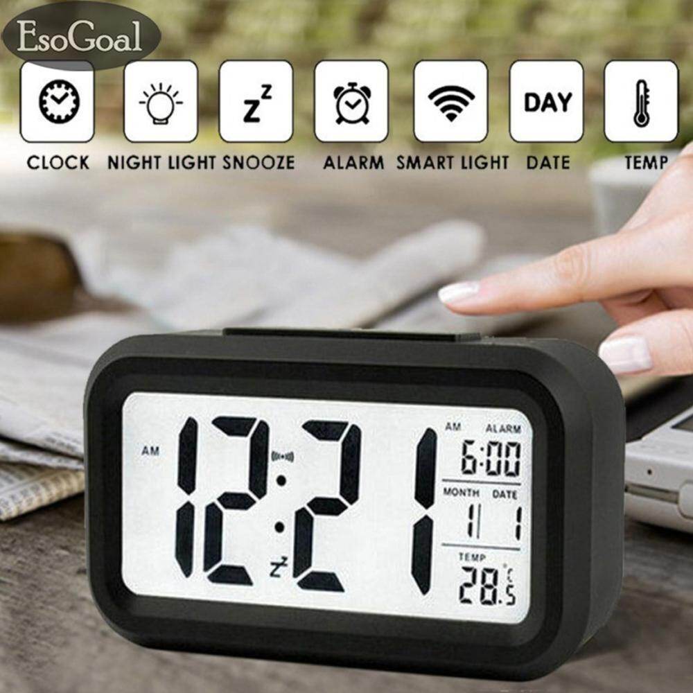 EsoGoal LED Digital Alarm Morning Clock Backlight Electric Alarm Clock with Dimmer Battery Operated Large LCD Display Temperature Display Nightlight and Snooze - intl