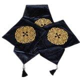 Maylee Classic Pillow Cases 6pcs With a Table Runner Gold Flake Flower- Black