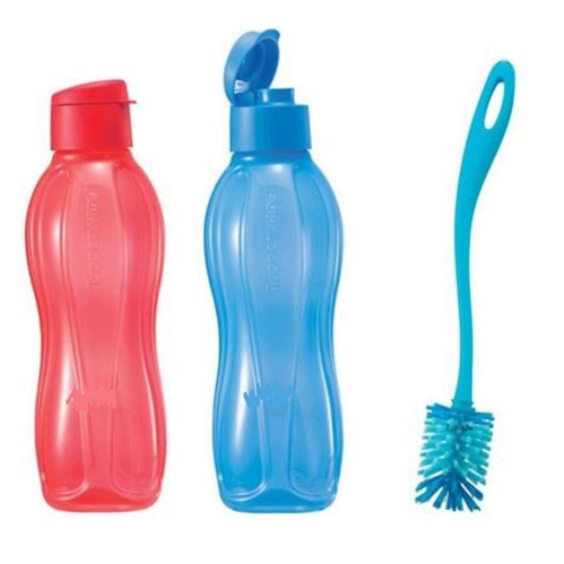 Tupperware Eco Bottle Flip Top (2) 1.0 L (Red & Blue) + Brush