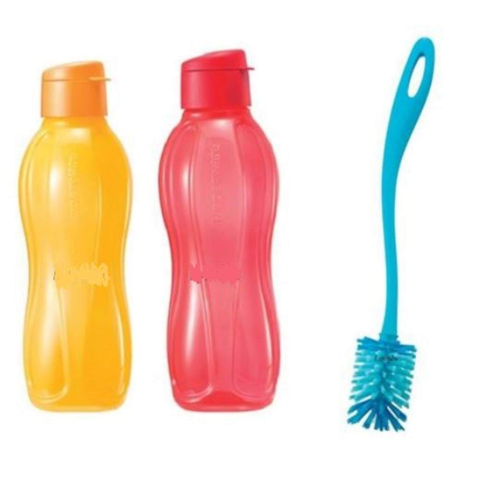 Tupperware Eco Bottle Flip Top (2) 1.0 L (Red & Yellow) + Brush